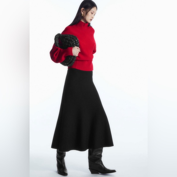 COS Dresses & Skirts - COS Black Knitted Merino Wool Midi Skirt Fit & Flare Medium